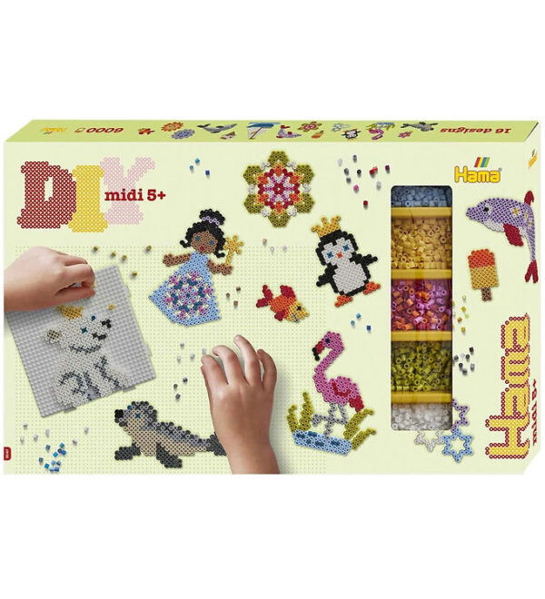 Hama Midi Gaveæske - Ca 6000 Perler  3 Plader - Multifarvet